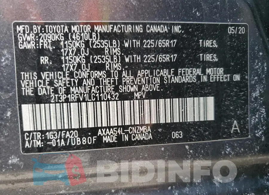 2T3P1RFV1LC110432 Photo# 13