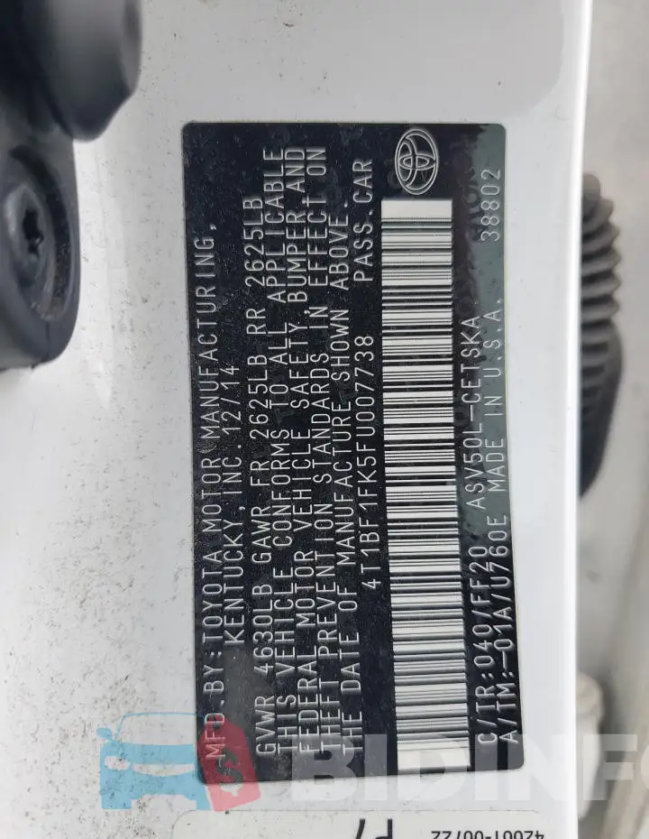 4T1BF1FK5FU007738 Photo# 13