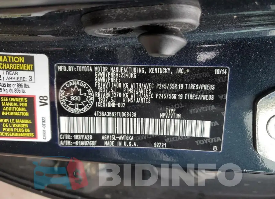 4T3BA3BB2FU068438 Photo# 14