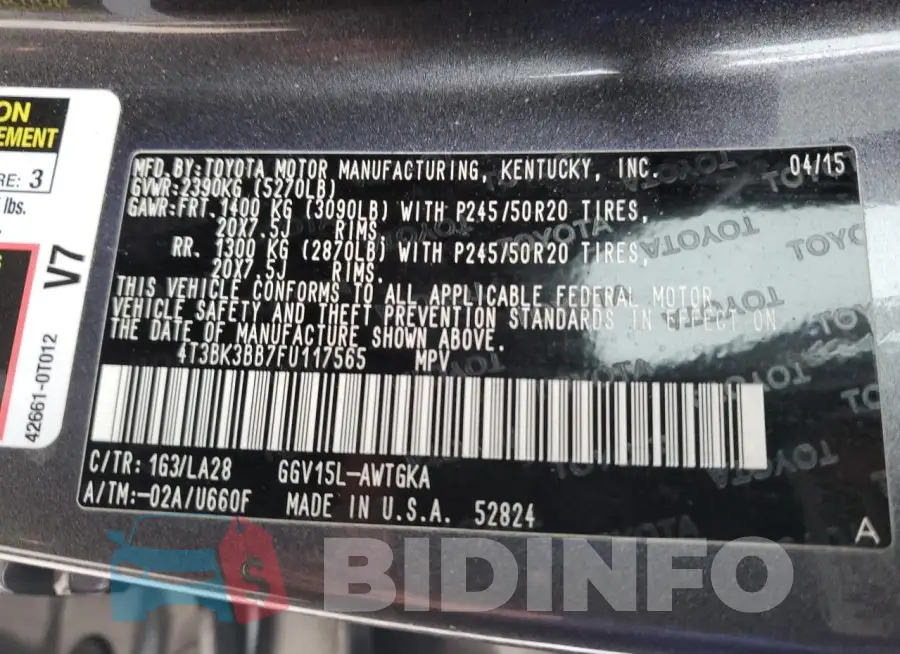 4T3BK3BB7FU117565 Photo# 14