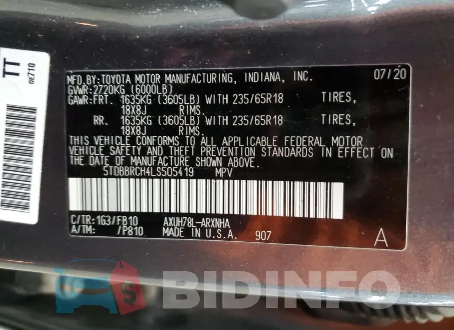 5TDBBRCH4LS505419 Photo# 13