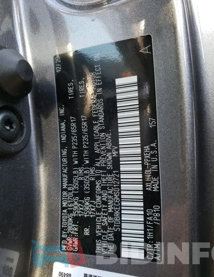 5TDBRKEC6MS012721 Photo# 13