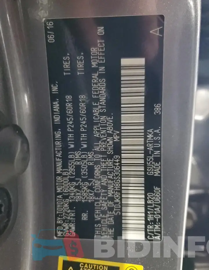 5TDJKRFH8GS306449 Photo# 13