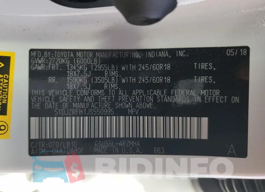 5TDJZRFH1JS550995 Photo# 14
