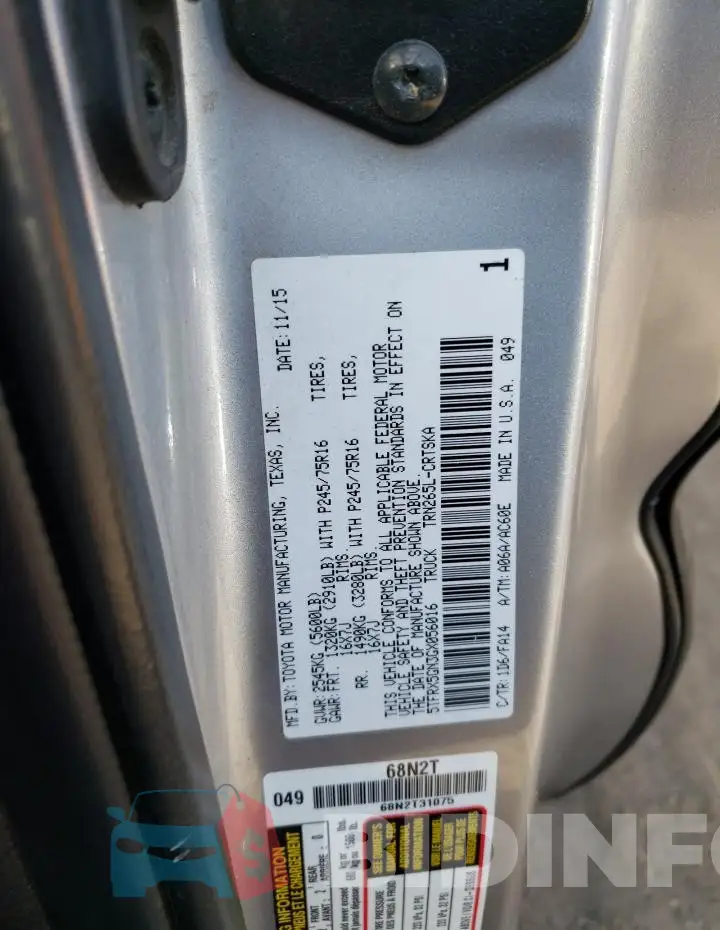 5TFRX5GN3GX056016 Photo# 12
