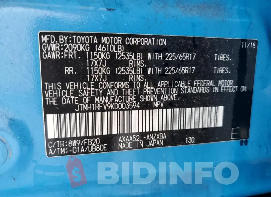 JTMH1RFV9KD003594 Photo# 13