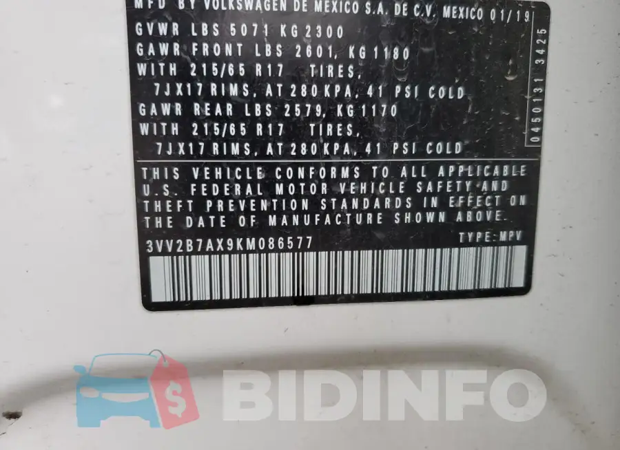 3VV2B7AX9KM086577 Photo# 13