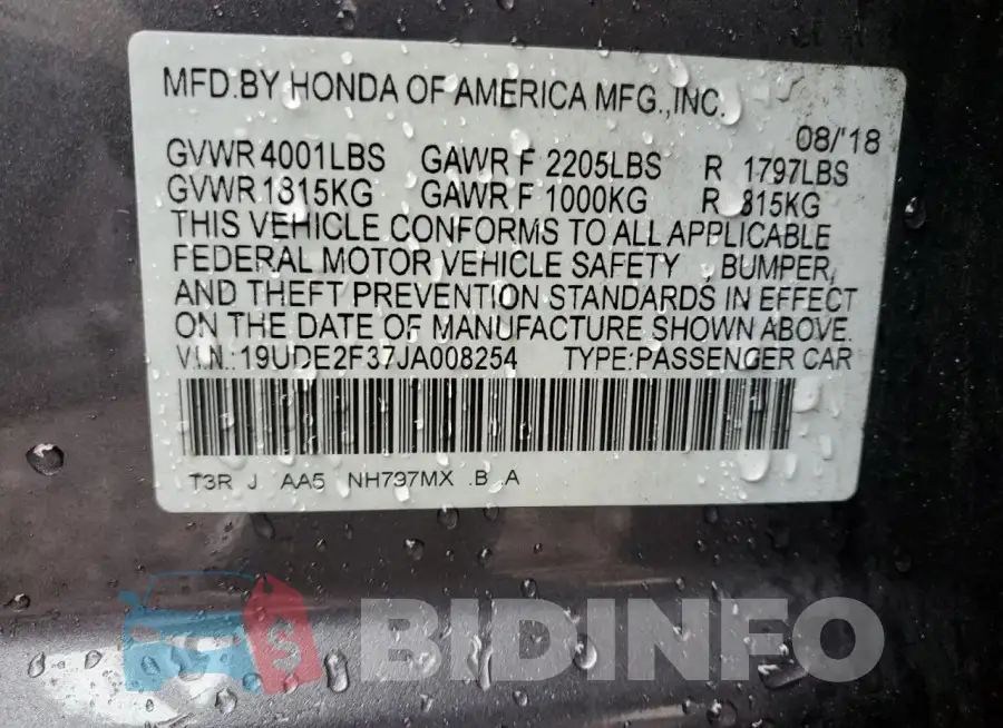 19UDE2F37JA008254 Photo# 12