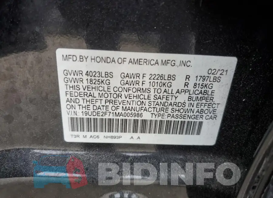 19UDE2F71MA005986 Photo# 12