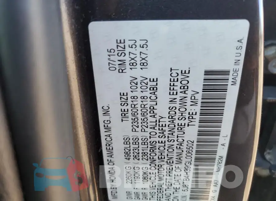 5J8TB4H39GL006502 Photo# 13