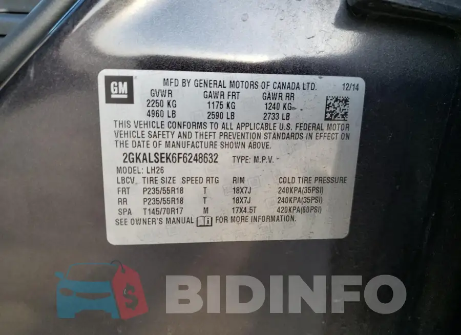 2GKALSEK6F6248632 Photo# 13