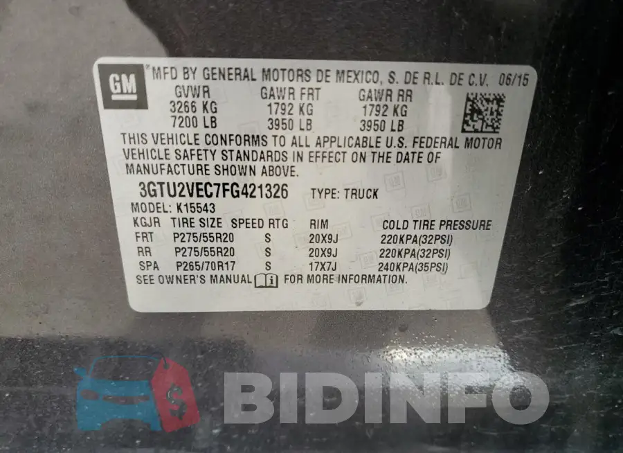 3GTU2VEC7FG421326 Photo# 13