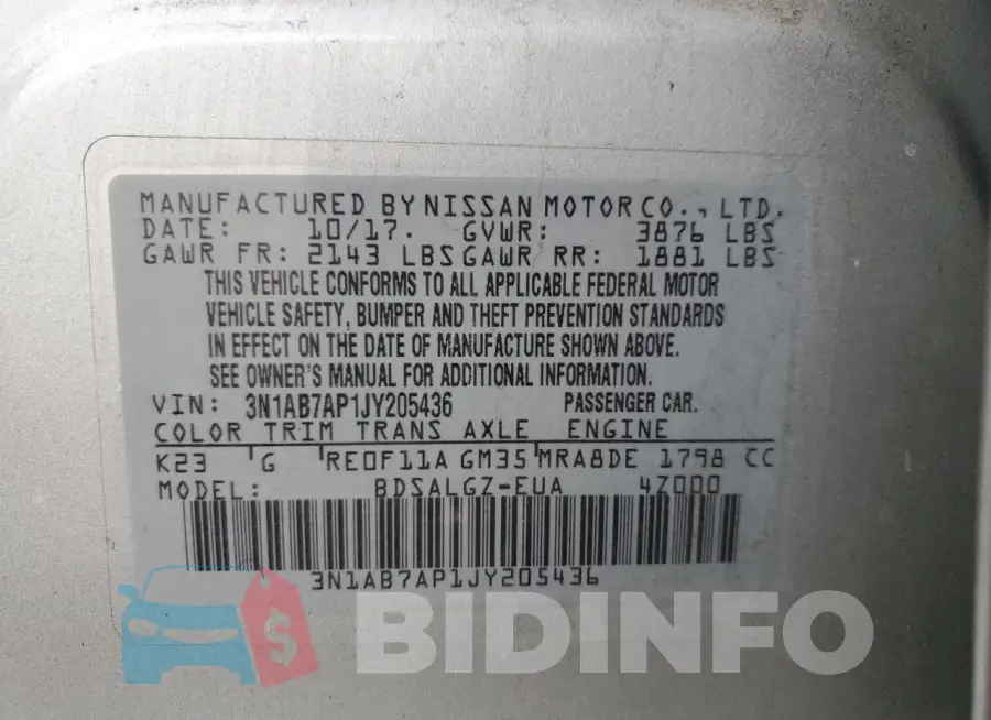 3N1AB7AP1JY205436 Photo# 12