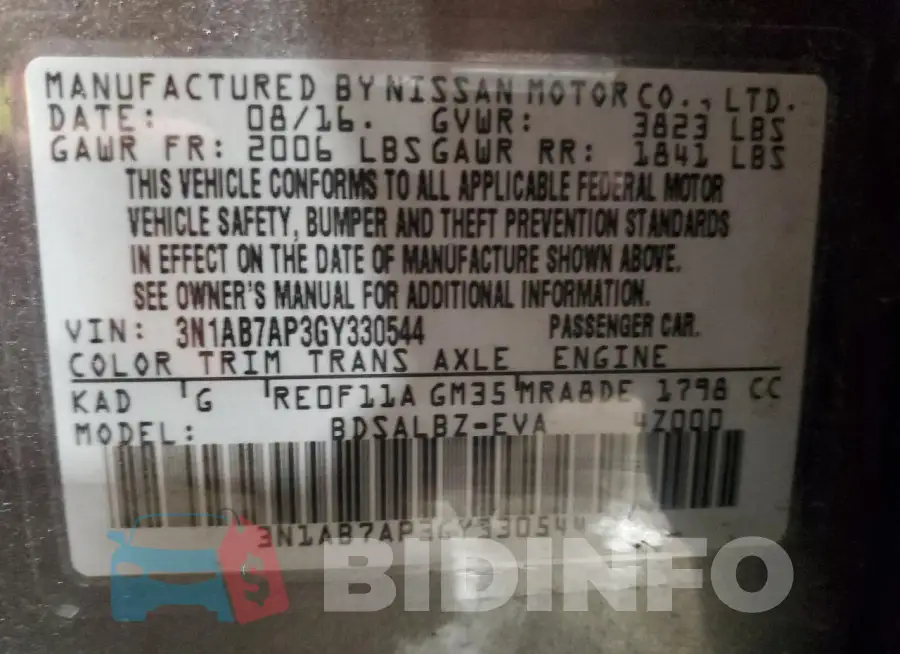 3N1AB7AP3GY330544 Photo# 12