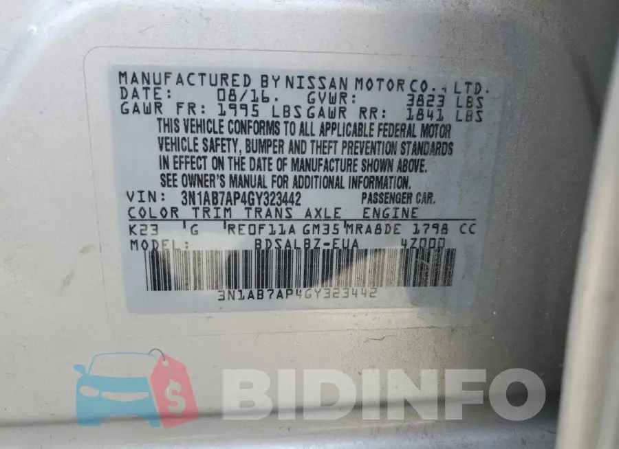 3N1AB7AP4GY323442 Photo# 12
