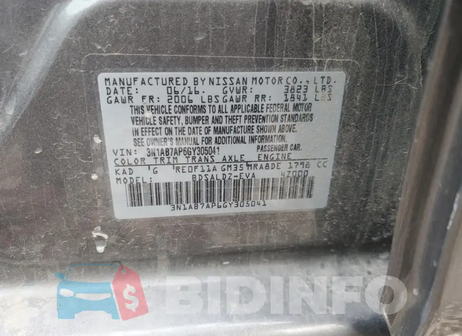 3N1AB7AP6GY305041 Photo# 13