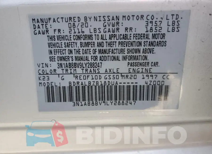 3N1AB8BV9LY288247 Photo# 12