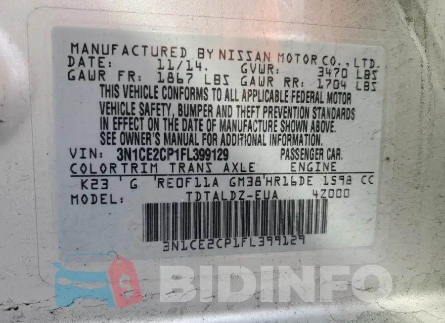 3N1CE2CP1FL399129 Photo# 12