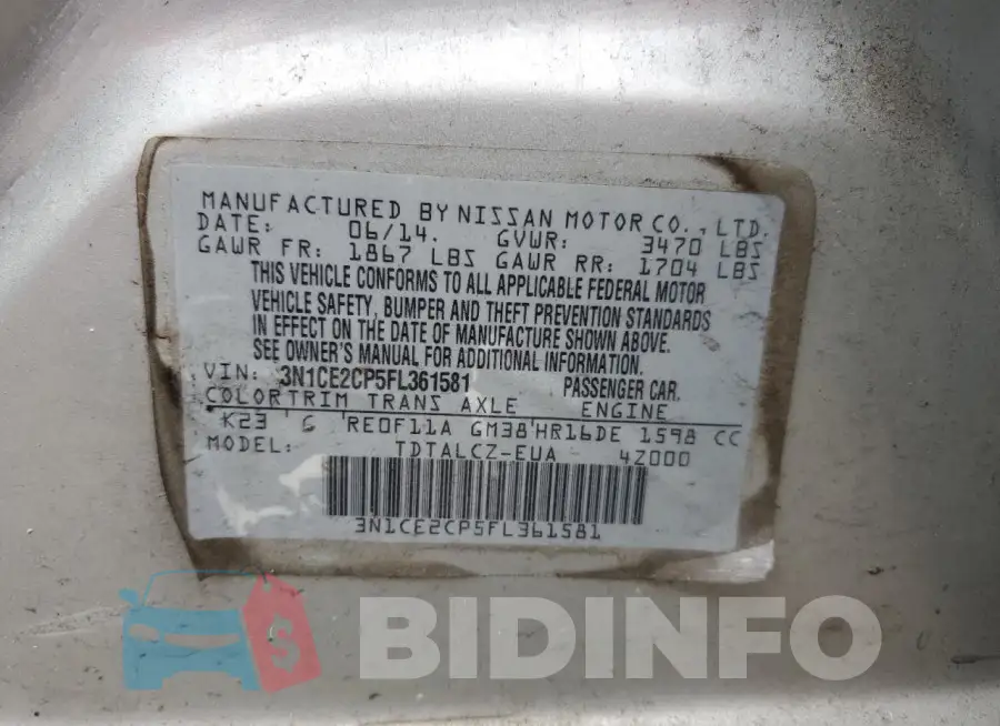 3N1CE2CP5FL361581 Photo# 12