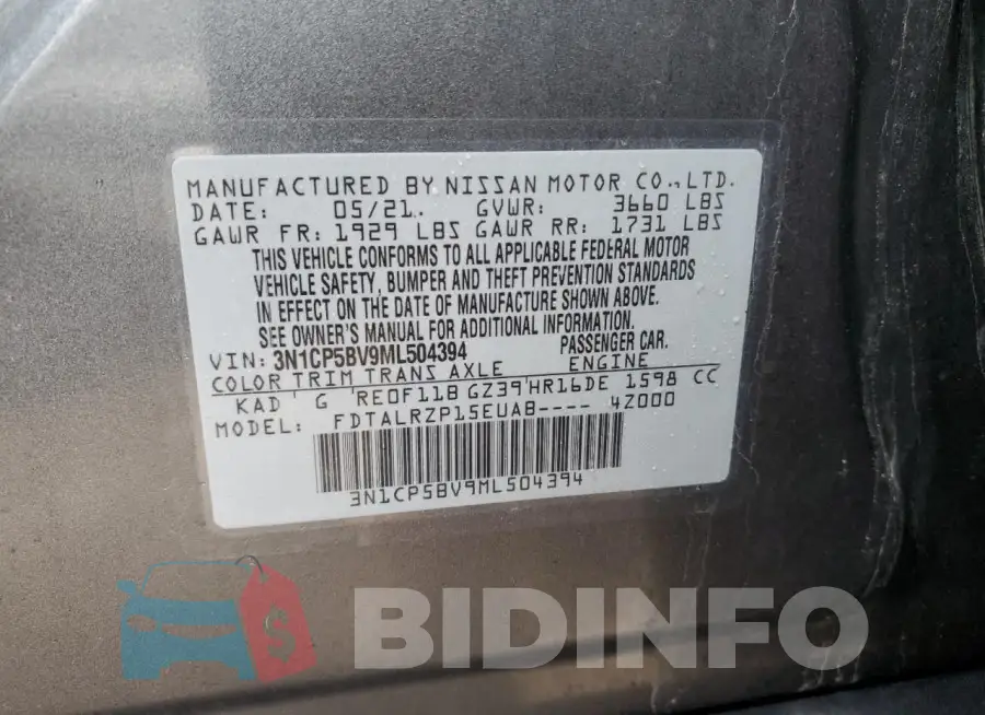 3N1CP5BV9ML504394 Photo# 13