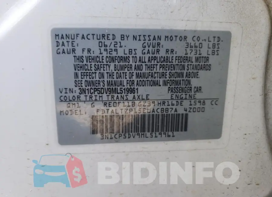 3N1CP5DV9ML519961 Photo# 13