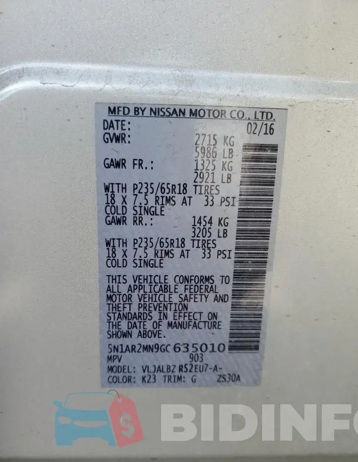 5N1AR2MN9GC635010 Photo# 13