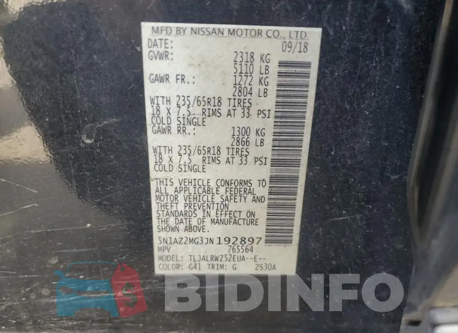 5N1AZ2MG3JN192897 Photo# 13