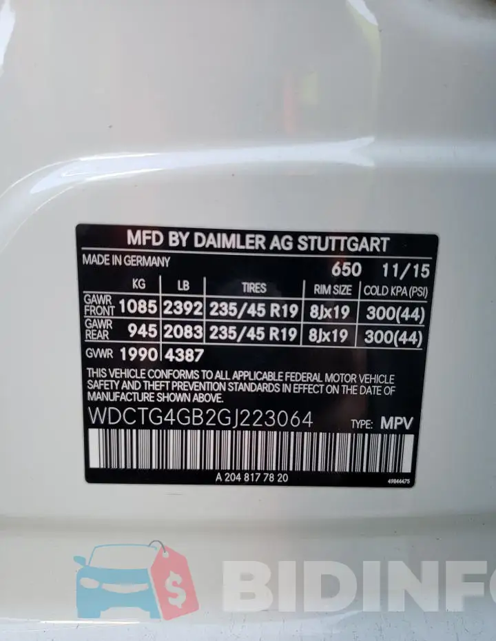 WDCTG4GB2GJ223064 Photo# 12