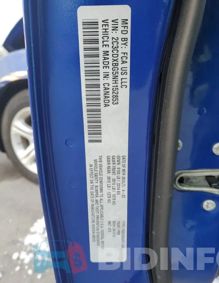 2C3CDXBG5NH152853 Photo# 12