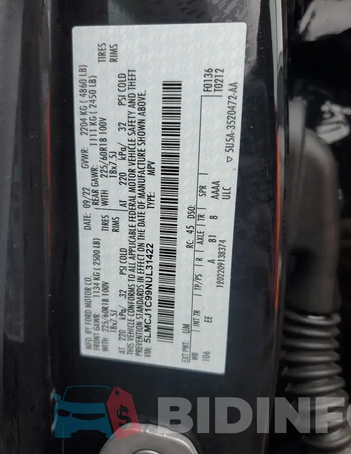 5LMCJ1C99NUL31422 Photo# 12