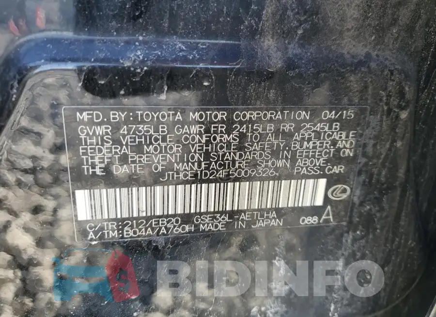 JTHCE1D24F5009326 Photo# 13