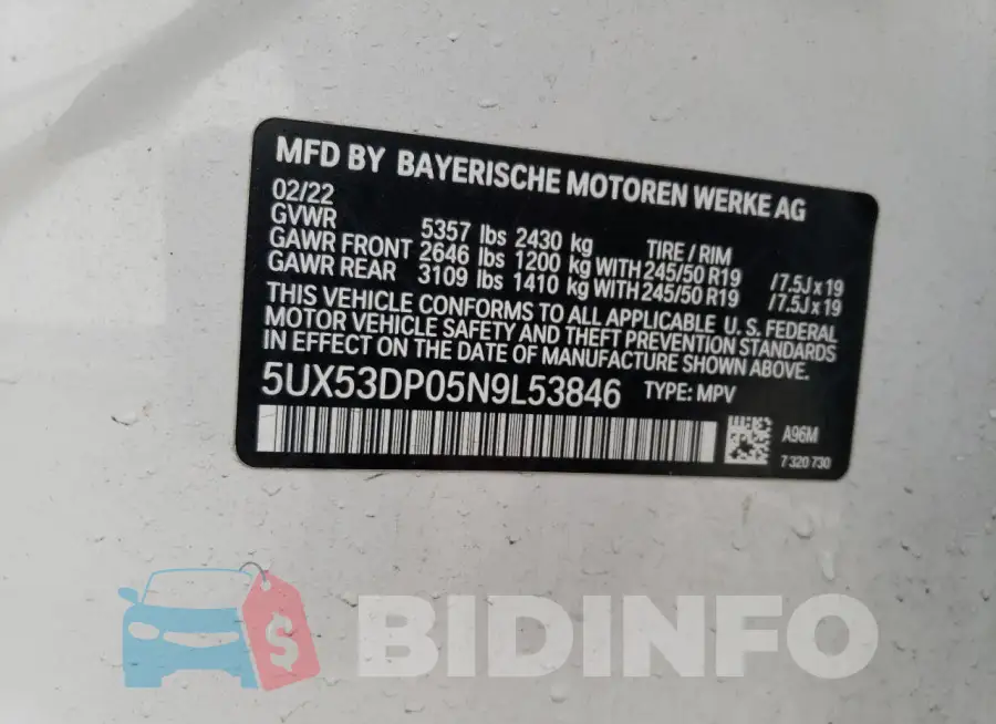 5UX53DP05N9L53846 Photo# 14