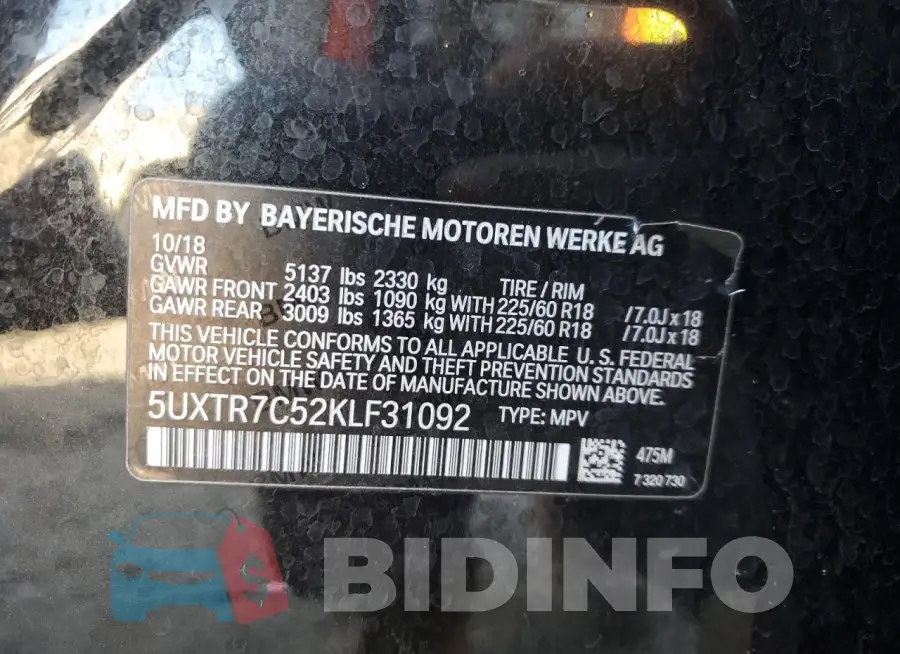 5UXTR7C52KLF31092 Photo# 13