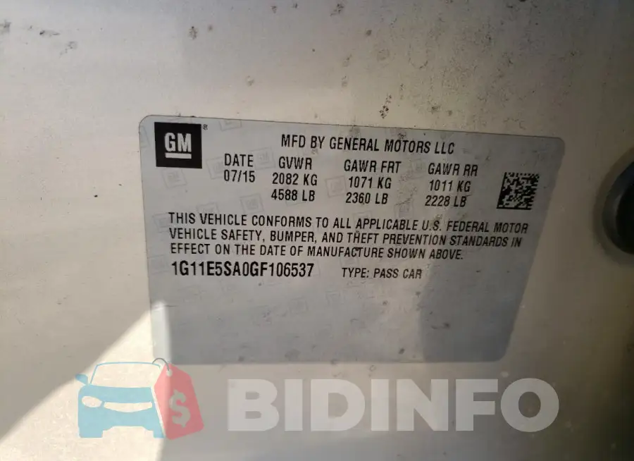1G11E5SA0GF106537 Photo# 12