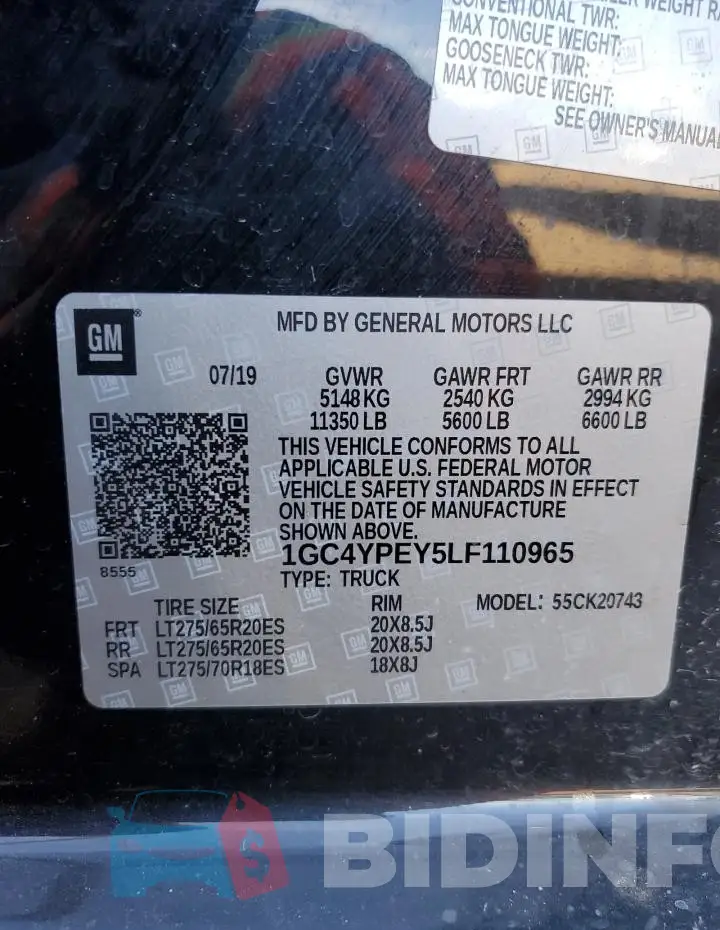 1GC4YPEY5LF110965 Photo# 12