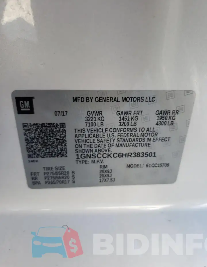 1GNSCCKC6HR383501 Photo# 13