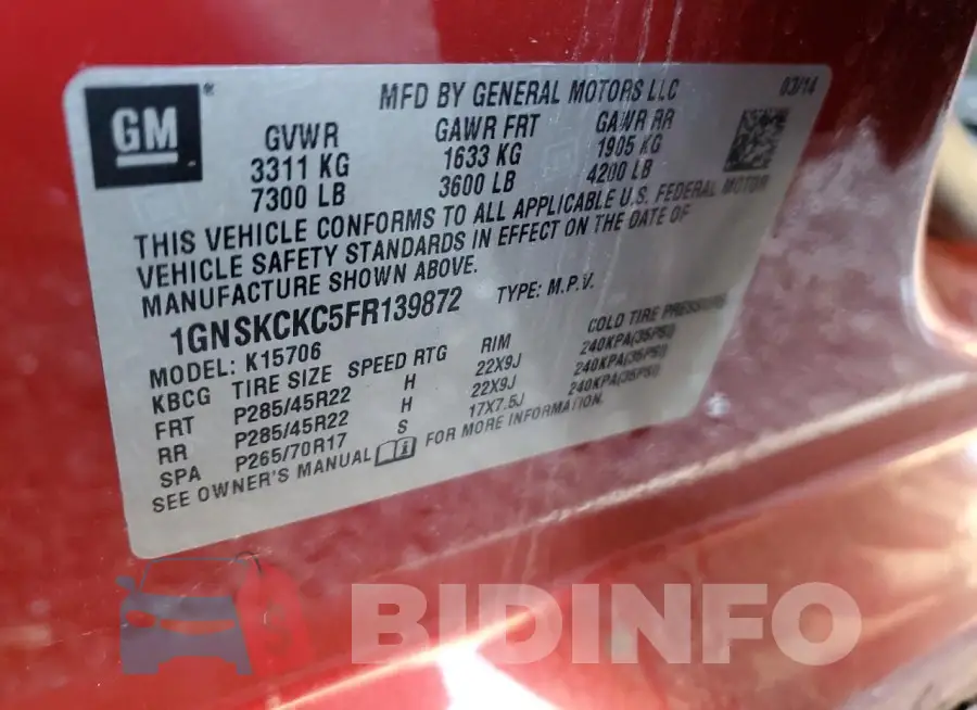 1GNSKCKC5FR139872 Photo# 13