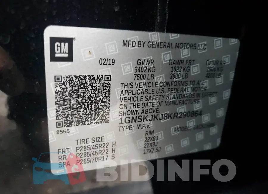 1GNSKJKJ8KR290864 Photo# 12
