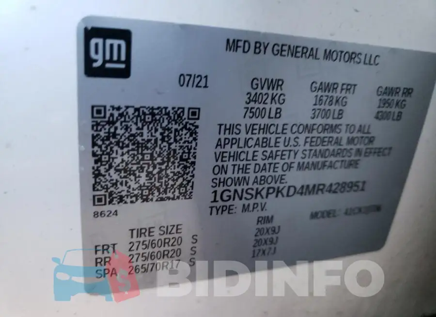 1GNSKPKD4MR428951 Photo# 14