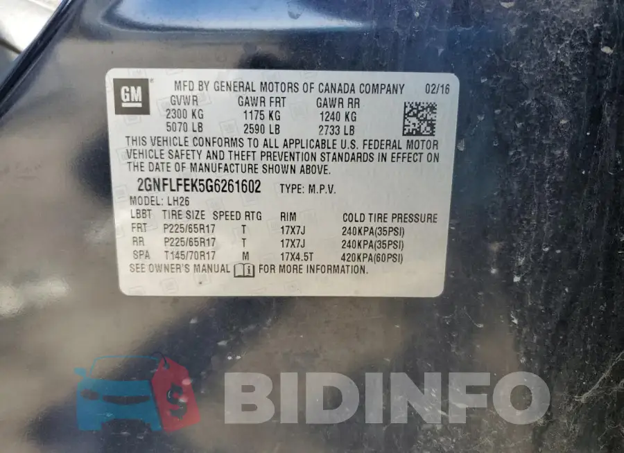 2GNFLFEK5G6261602 Photo# 13
