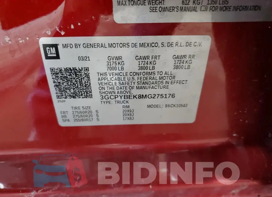 3GCPYBEK8MG275176 Photo# 12