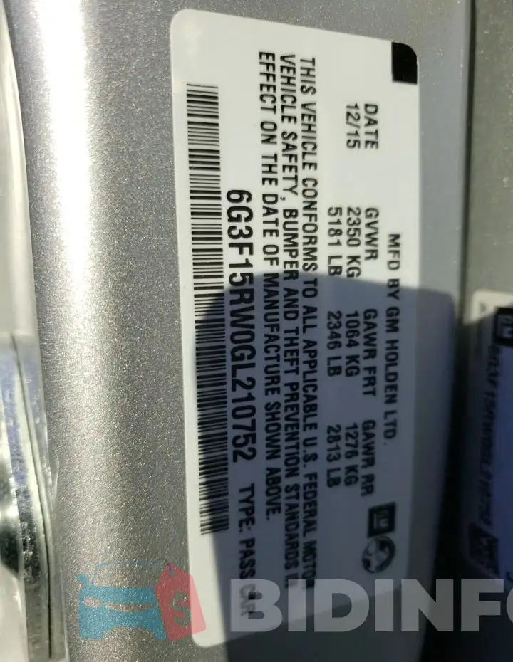 6G3F15RW0GL210752 Photo# 12