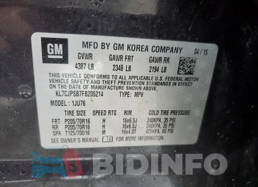 KL7CJPSB7FB205214 Photo# 14