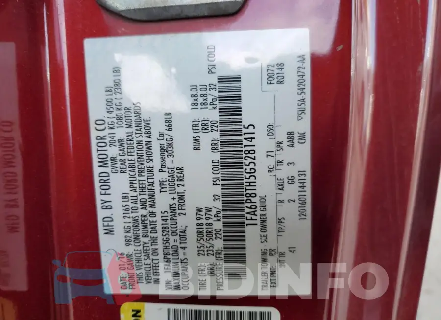 1FA6P8TH5G5281415 Photo# 12