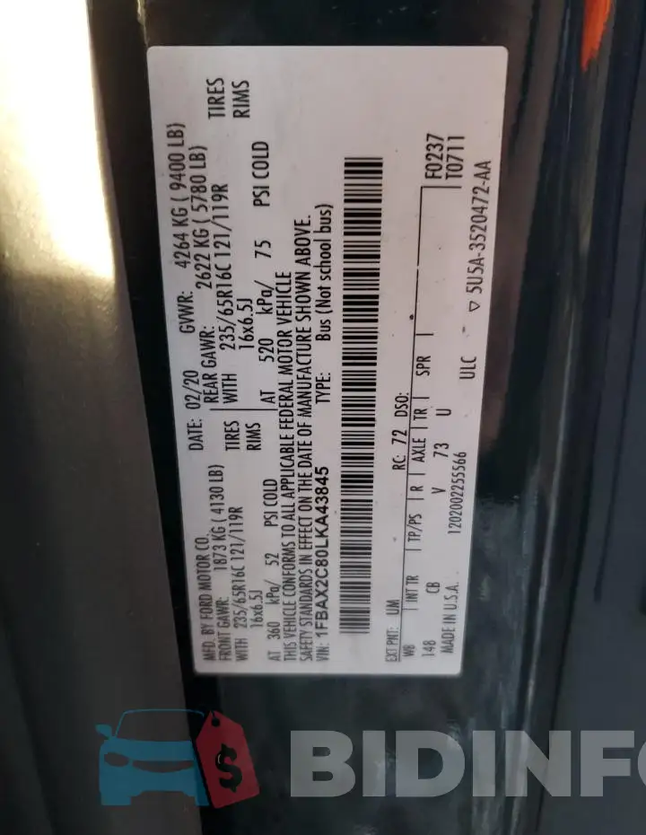 1FBAX2C80LKA43845 Photo# 13