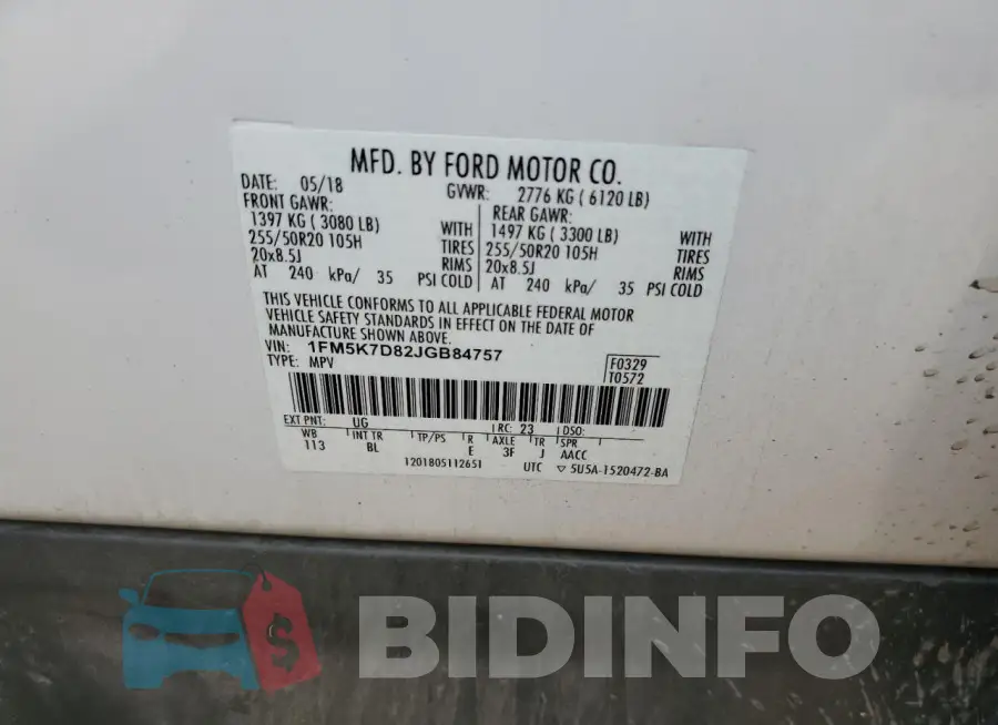 1FM5K7D82JGB84757 Photo# 12