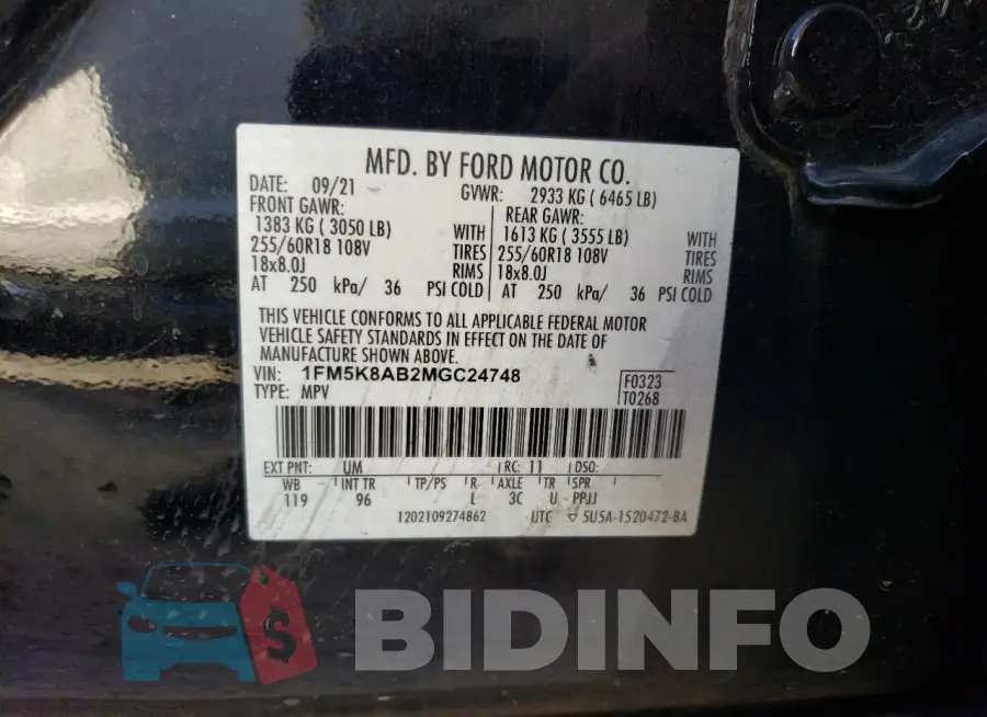 1FM5K8AB2MGC24748 Photo# 13