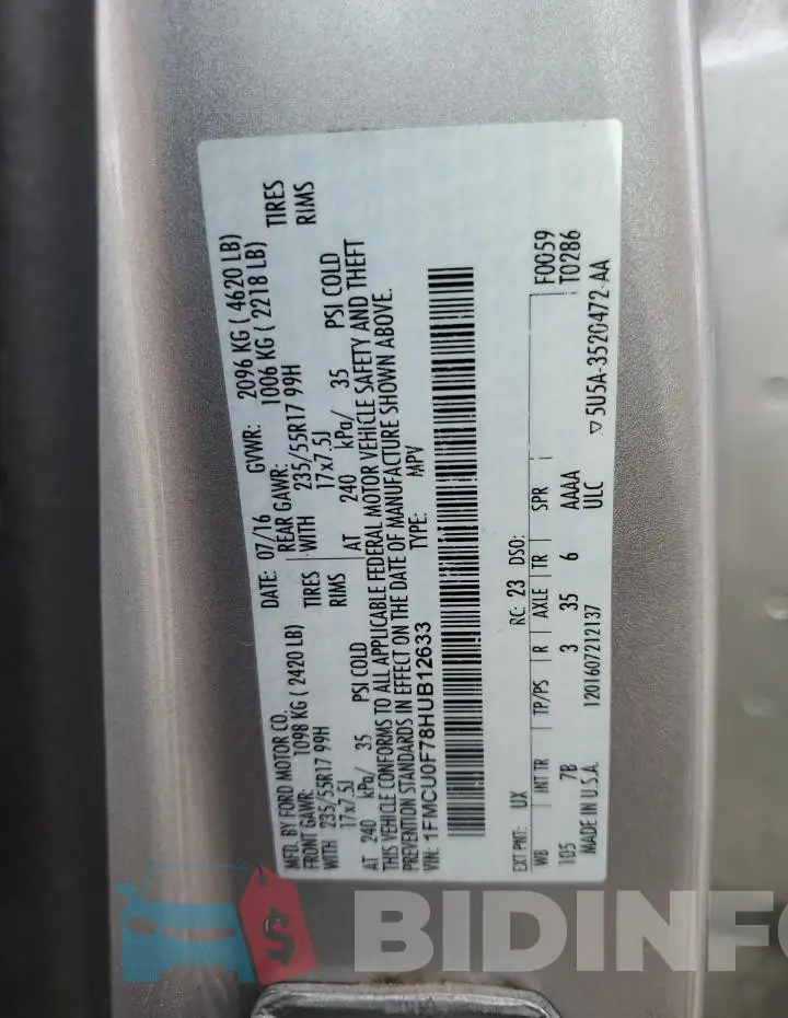 1FMCU0F78HUB12633 Photo# 12