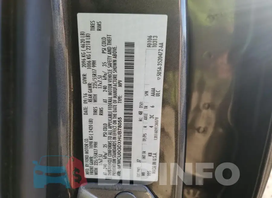 1FMCU0GDXHUB78055 Photo# 12