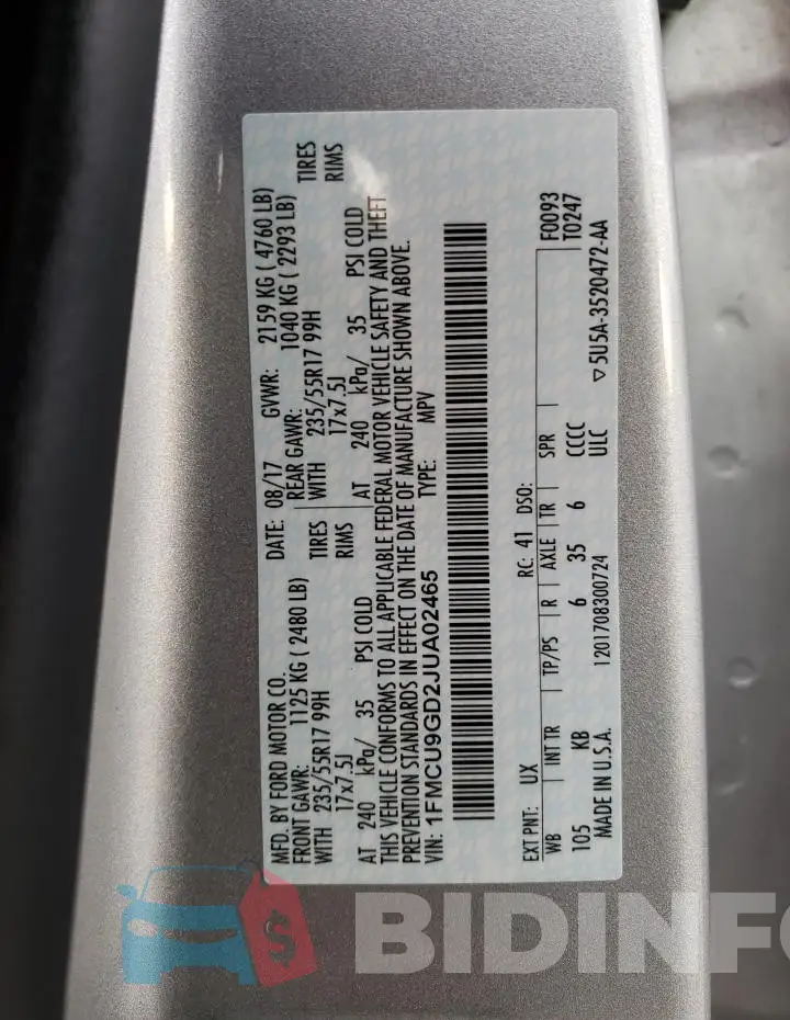 1FMCU9GD2JUA02465 Photo# 13